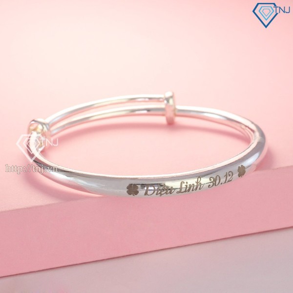 Quà valentine cho vợ vòng tay bạc nữ dạng kiềng khắc tên LTN0213 - Trang Sức TNJ
