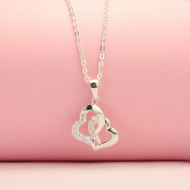 Quà valentine cho người yêu dây chuyền bạc nữ trái tim đôi đính đá dễ thương DCN0445