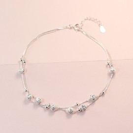 Quà valentine cho người yêu lắc chân bạc nữ đẹp họa tiết viên bi bạc tinh tế LCN0042