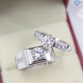 Quà valentine cho người yêu nhẫn đôi bạc đẹp đính đá sang trọng ND0041