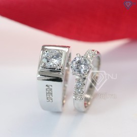 Quà valentine cho người yêu nhẫn đôi bạc đẹp đính đá sang trọng ND0041