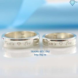 Quà valentine cho người yêu nhẫn đôi bạc tròn trơn khắc tên theo yêu cầu ND0068