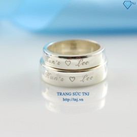 Quà valentine cho người yêu nhẫn đôi bạc tròn trơn khắc tên theo yêu cầu ND0068