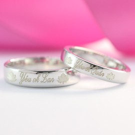Quà valentine cho người yêu nhẫn đôi bạc tròn trơn khắc tên theo yêu cầu ND0068