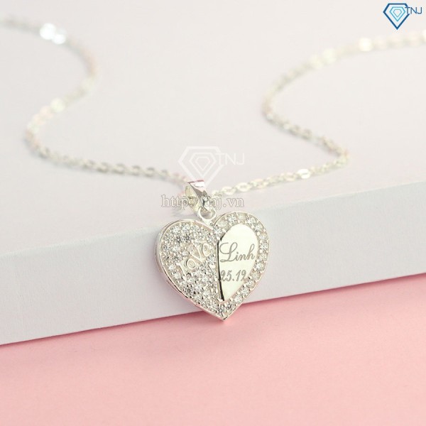 Quà valentine cho bạn gái dây chuyền bạc nữ khắc tên mặt hình trái tim DCN0451 - Trang sức TNJ