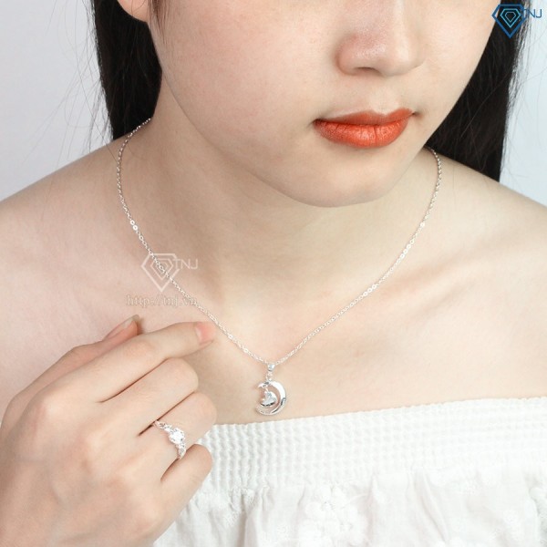 Quà valentine cho bạn gái dây chuyền bạc nữ trăng tim khắc tên DCN0423 - Trang sức TNJ