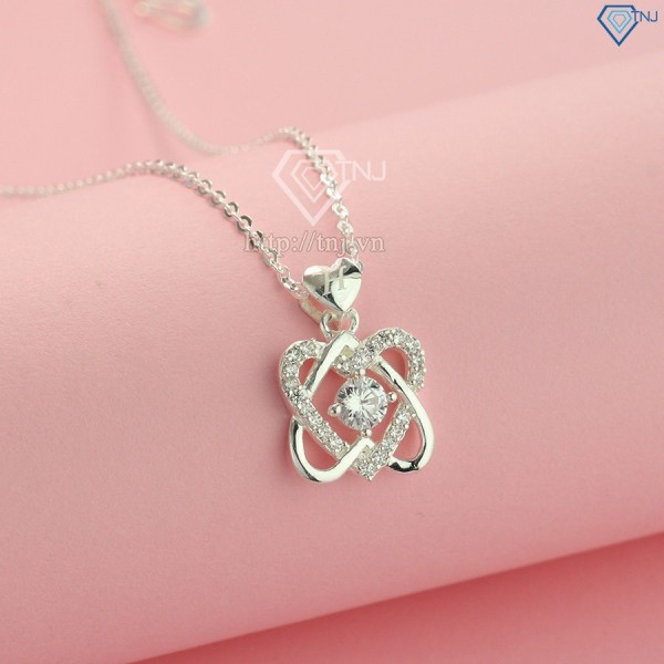 Quà valentine cho bạn gái dây chuyền bạc nữ mặt trái tim đôi DCN0470 - Trang Sức TNJ