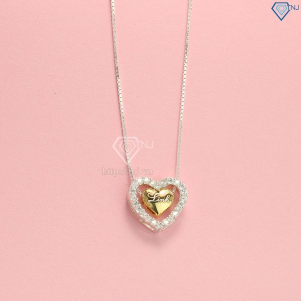 Tặng quà valentine cho bạn gái dây chuyền bạc nữ khắc tên mặt trái tim DCN0318