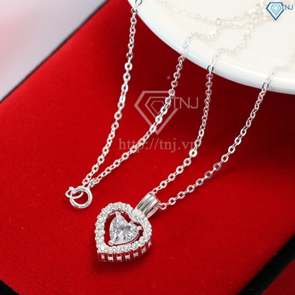 Dây chuyền bạc nữ mặt trái tim đính đá đẹp DCN0356
