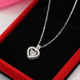 Tặng quà valentine cho bạn gái vòng cổ bạc nữ mặt trái tim đính đá đẹp DCN0356