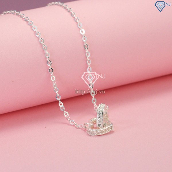 Tặng quà valentine cho bạn gái dây chuyền bạc nữ mặt trái tim đôi DCN0264 - Trang Sức TNJ