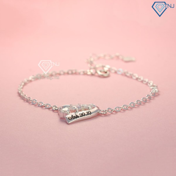 Quà valentine cho bạn gái lắc tay bạc nữ khắc tên hình trái tim LTN0209 - Trang sức TNJ