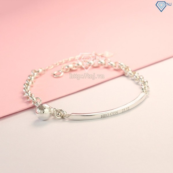 Quà valentine cho bạn gái lắc tay bạc nữ có chuông khắc tên LTN0172 - Trang Sức TNJ