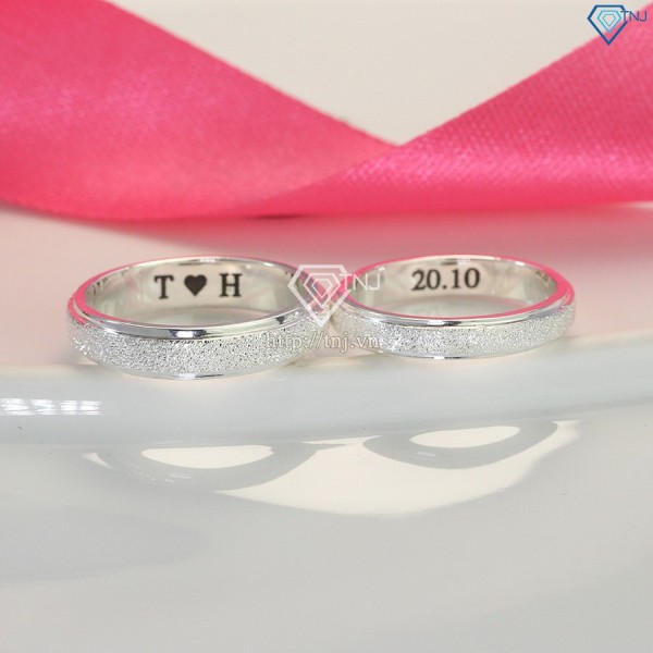 Quà valentine cho bạn gái nhẫn đôi bạc khắc tên ND0441- Trang Sức TNJ