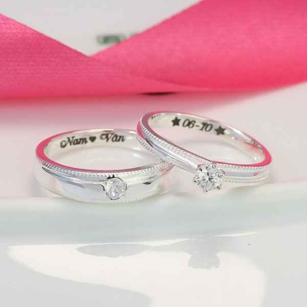 Quà valentine cho bạn gái nhẫn đôi bạc khắc tên ND0442