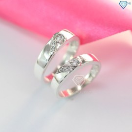 Tặng quà valentine cho bạn gái nhẫn đôi bạc đẹp trái tim ghép ND0231