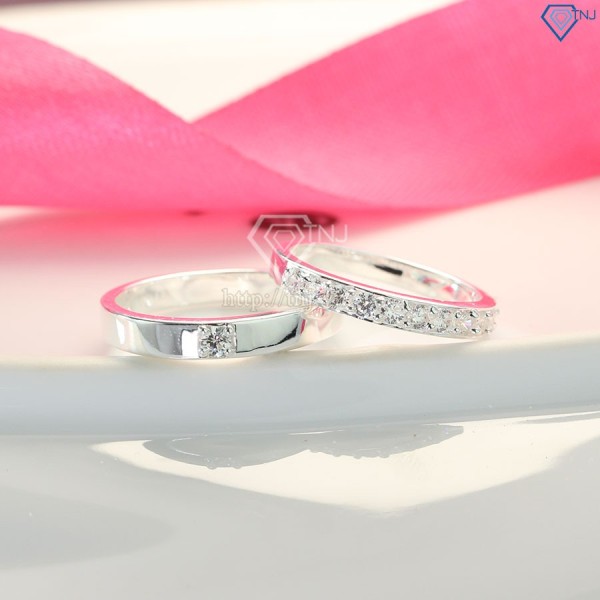 Tặng quà valentine cho bạn gái nhẫn đôi bạc đẹp đơn giản tinh tế ND0135