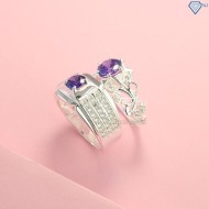Quà 8 3 cho vợ nhẫn đôi bạc đẹp đính đá tím ND0192 - Trang Sức TNJ