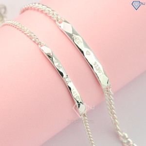 Quà 8 3 cho vợ vòng tay đôi bạc kẻ caro khắc tên theo yêu cầu LTD0006