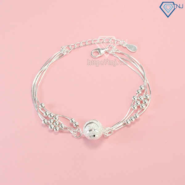 Qùa 8 3 cho bạn gái lắc tay bạc nữ hạt tròn độc đáo và sang trọng LTN0099 - Trang sức TNJ