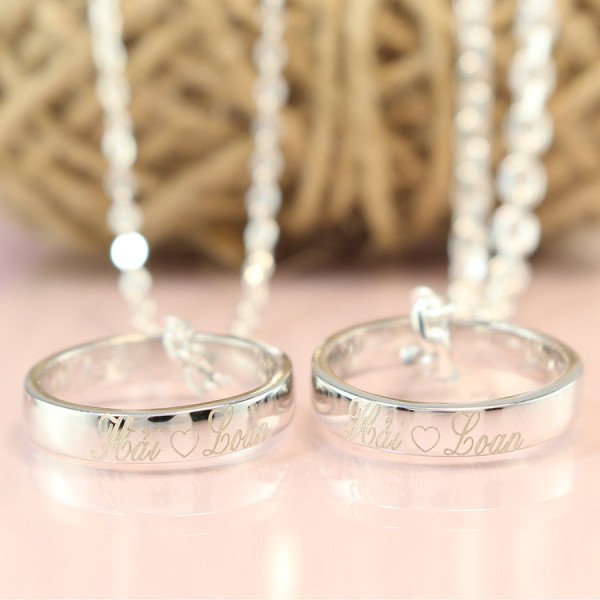 Quà 8 3 cho bạn gái dây chuyền cặp đôi bạc khắc tên theo yêu cầu DCD0019