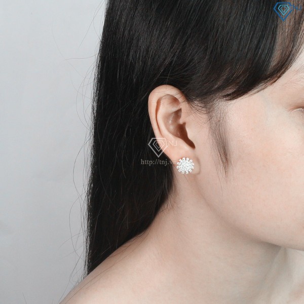 Bông tai bạc nữ hình bông hoa đính đá đẹp BTN0079 - Trang Sức TNJ