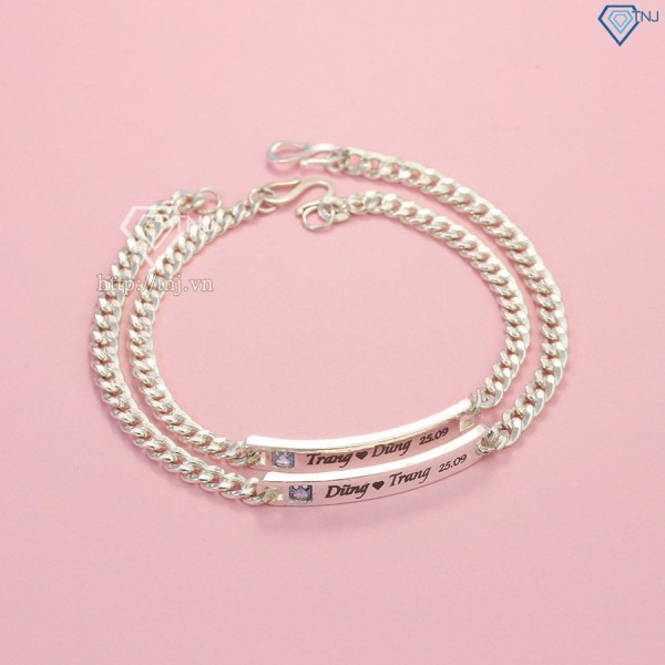 Valentine trắng tặng gì cho bạn trai - Vòng tay đôi bạc khắc tên theo yêu cầu LTD0004