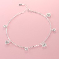 Tặng quà sinh nhật cho bạn gái lắc chân bạc nữ hình trái tim đính đá đẹp LCN0046