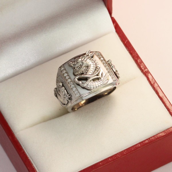 Nhẫn bạc nam xi bạch kim hình rồng NNA0089