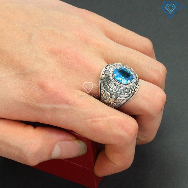 Nhẫn bạc Mỹ xưa đính đá xanh NNA0134 - Trang sức TNJ