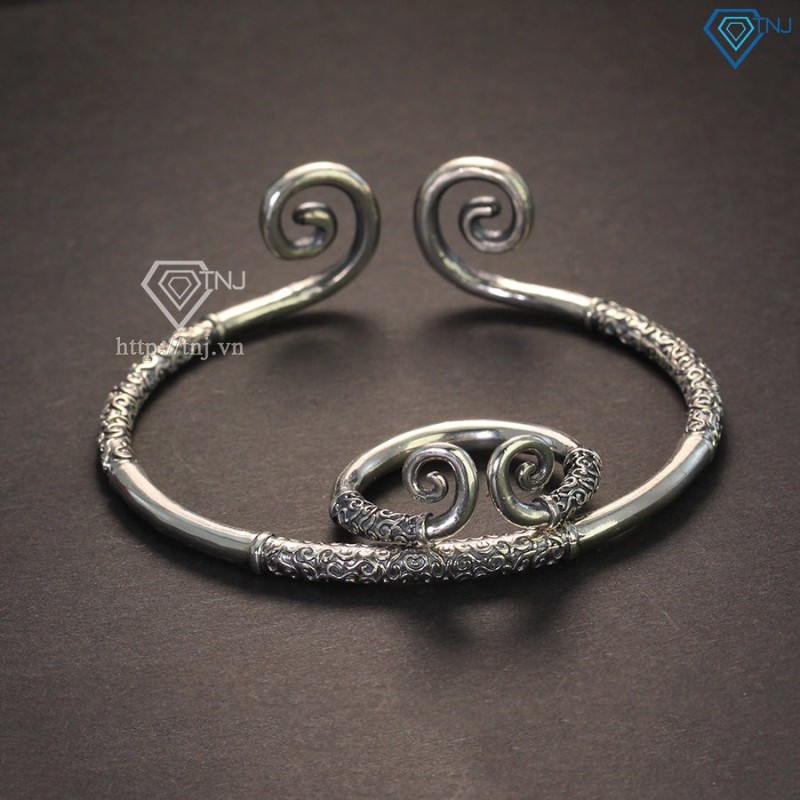 Bộ trang sức vòng tay và nhẫn kim cô bằng bạc xi bạc thái TSA0001 - Trang Sức TNJ