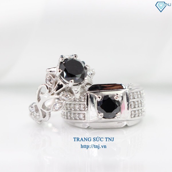 Nhẫn đôi bạc nhẫn cặp bạc đẹp đính đá đen ND0192 - Trang Sức TNJ
