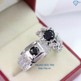 Nhẫn đôi bạc nhẫn cặp bạc đẹp đính đá đen ND0192 - Trang Sức TNJ
