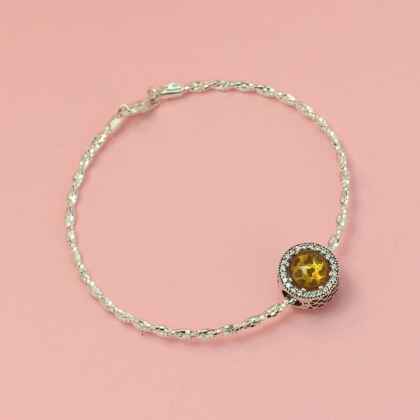Lắc tay charm bạc đơn giản đính đá vàng LTN0242