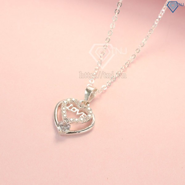 Dây chuyền bạc nữ mặt trái tim chữ Love đẹp DCN0379