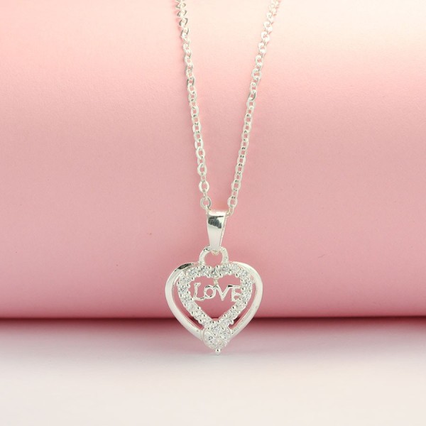 Quà trung thu cho người yêu dây chuyền bạc nữ mặt trái tim chữ Love đẹp DCN0379