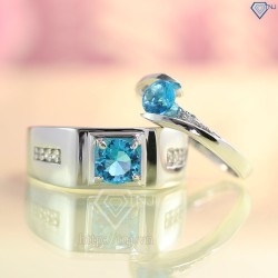 Nhẫn đôi bạc nhẫn cặp bạc đẹp đính đá xanh ND0042