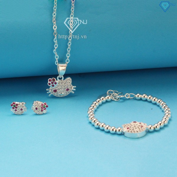 Quà trung thu cho bé gái bộ trang sức bạc cho bé hình Hello Kitty TSB0001 - Trang Sức TNJ