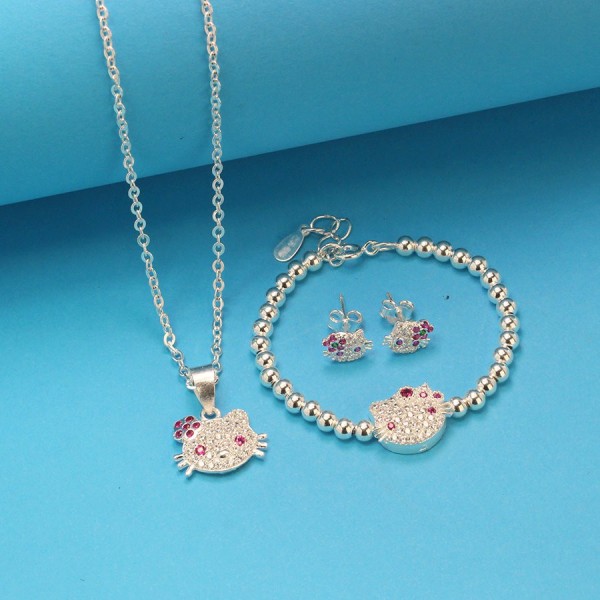 Quà trung thu cho bé gái bộ trang sức bạc cho bé hình Hello Kitty TSB0001
