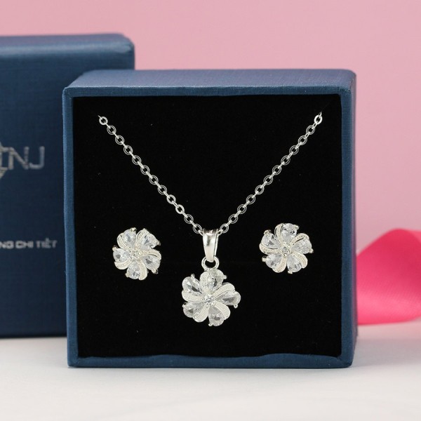 Quà trung thu cho người yêu bộ trang sức bạc nữ đẹp hoa 5 cánh BTS0019