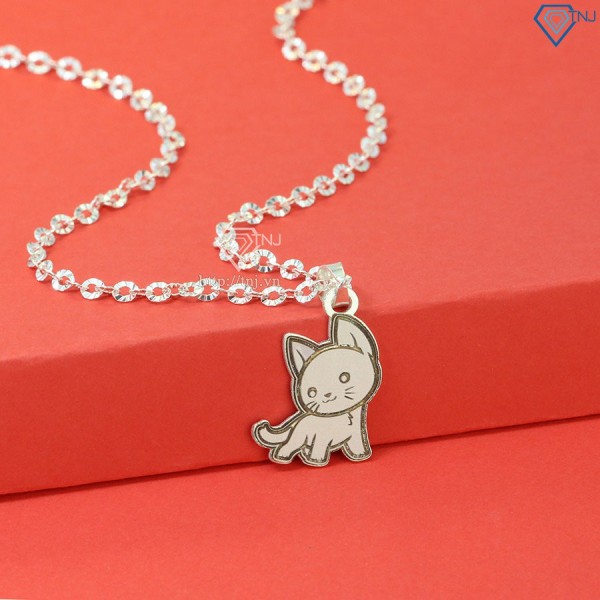 Vòng cổ bạc cho bé hình con mèo khắc tên DCT0061 - Trang Sức TNJ