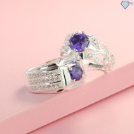Quà trung thu cho bạn gái nhẫn đôi bạc đẹp đính đá tím ND0192 - Trang Sức TNJ