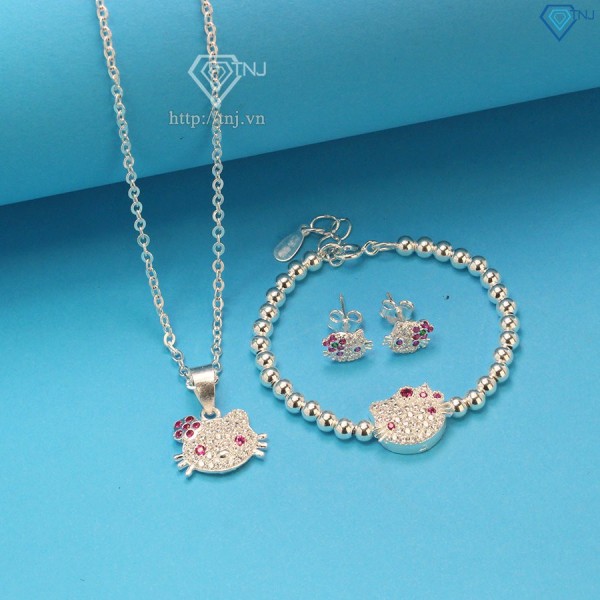 Quà sinh nhật cho bé gái bộ trang sức bạc cho bé hình Hello Kitty TSB0001 - Trang Sức TNJ