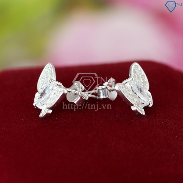Bông tai nữ bạc cánh bướm - hồ điệp đính đá trắng BTN0062