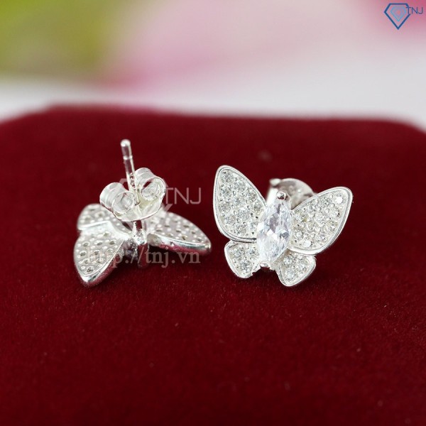 Bông tai nữ bạc cánh bướm - hồ điệp đính đá trắng BTN0062