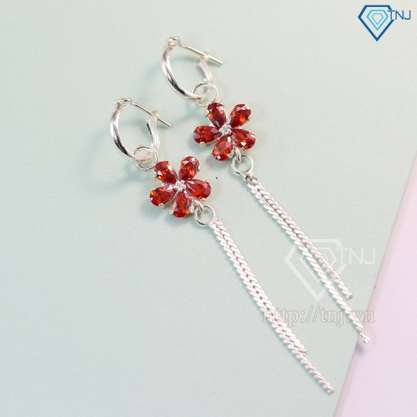 Bông tai nữ bạc đẹp đính đá đỏ BTN0059