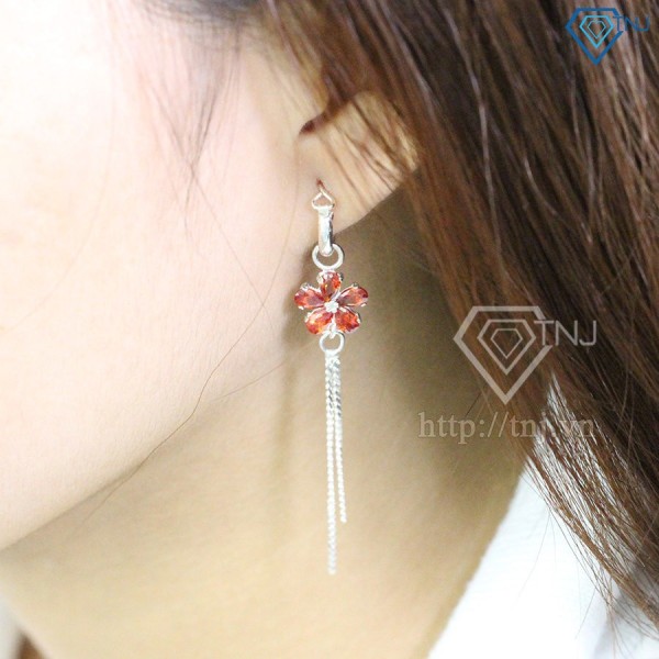 Bông tai nữ bạc đẹp đính đá đỏ BTN0059