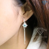 Bông tai nữ bạc hình bông hoa đính đá xanh dương BTN0060