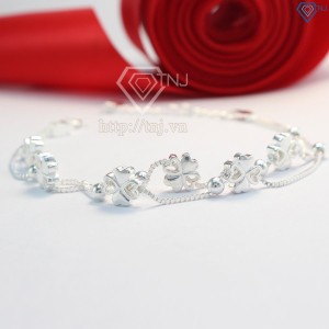 Quà noel cho người yêu lắc tay bạc nữ cỏ 4 lá may mắn LTN0098