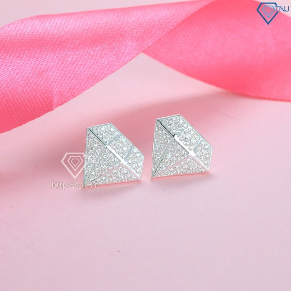 Bông tai bạc nữ hình kim cương đính đá BTN0155 - Trang Sức TNJ